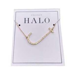Project Halo Hammered Letter J Pendant Chain Necklace Gold Tone Casual College